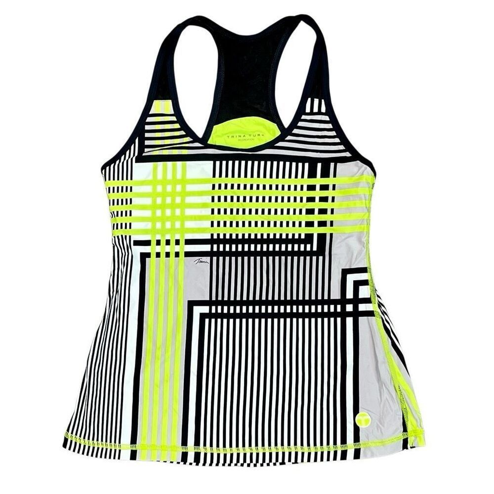 Trina Turk Reaction Striped Lime Racerback Mesh Cami Medium